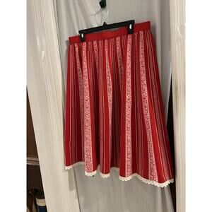 Chiemseer Dirndl Tracht Red White Floral Striped Sz 48 Lace Trim